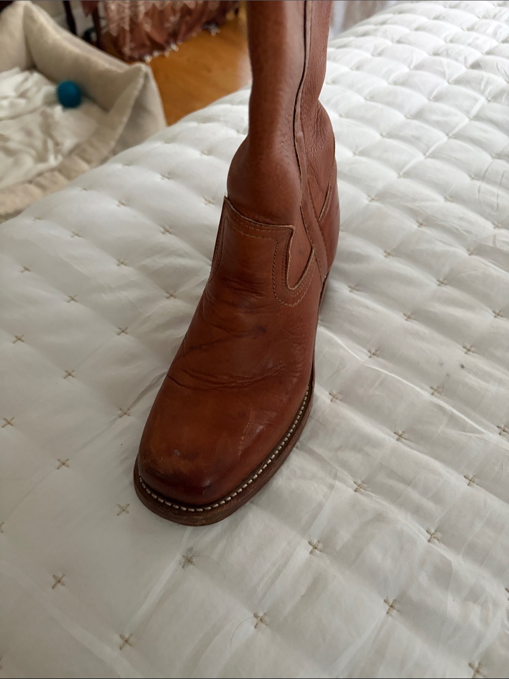 Frye Cognac Leather Mid-Calf Heeled Boots - Picture 4 of 9